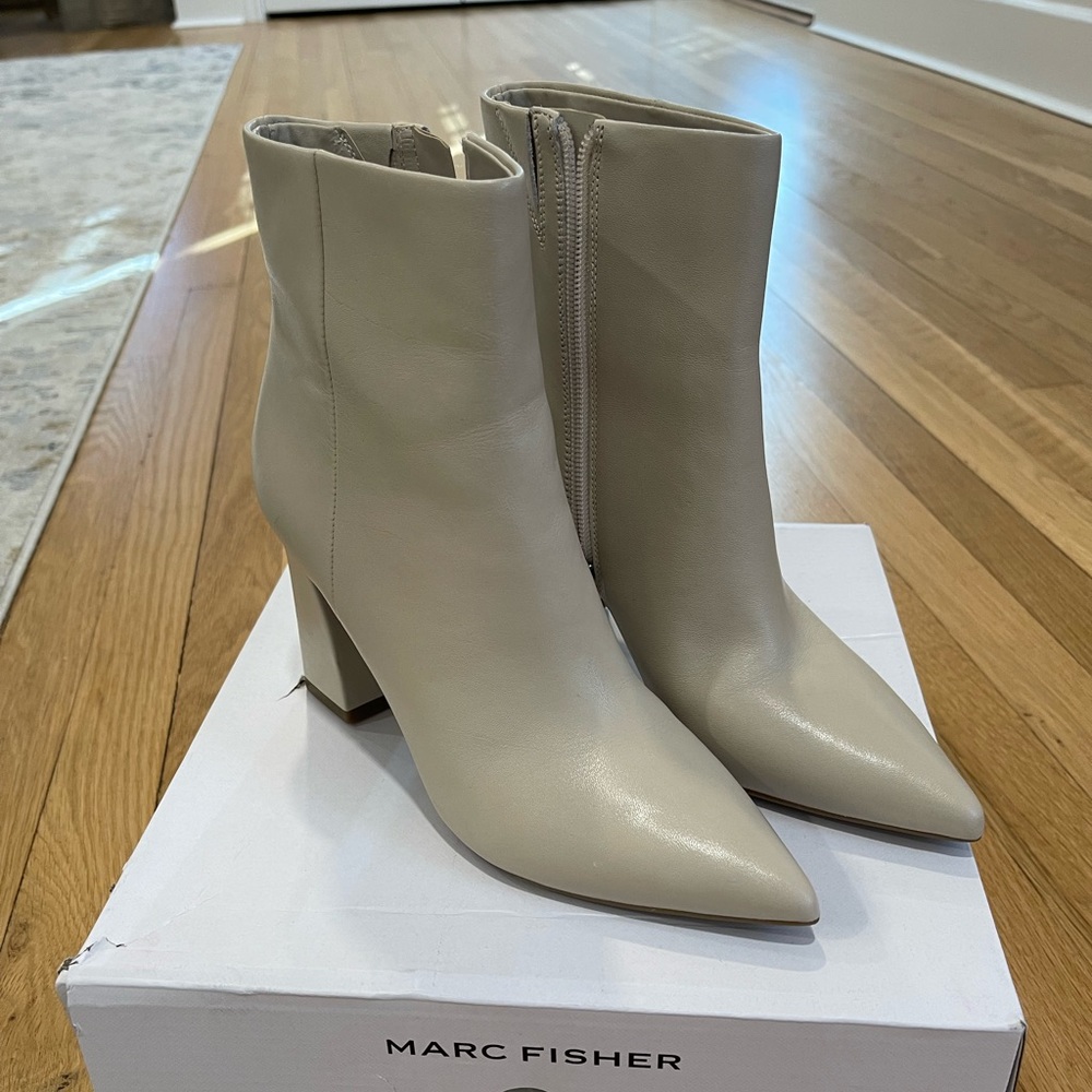 Marc Fisher Ivory Garina Booties, size 7. 3.75-inch heel, worn once!!!